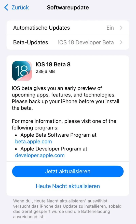 阿里苹果手机维修分享苹果 iOS / iPadOS 18 开发者预览版 Beta 8 发布 